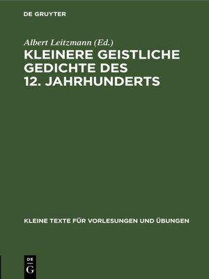 cover image of Kleinere geistliche Gedichte des 12. Jahrhunderts